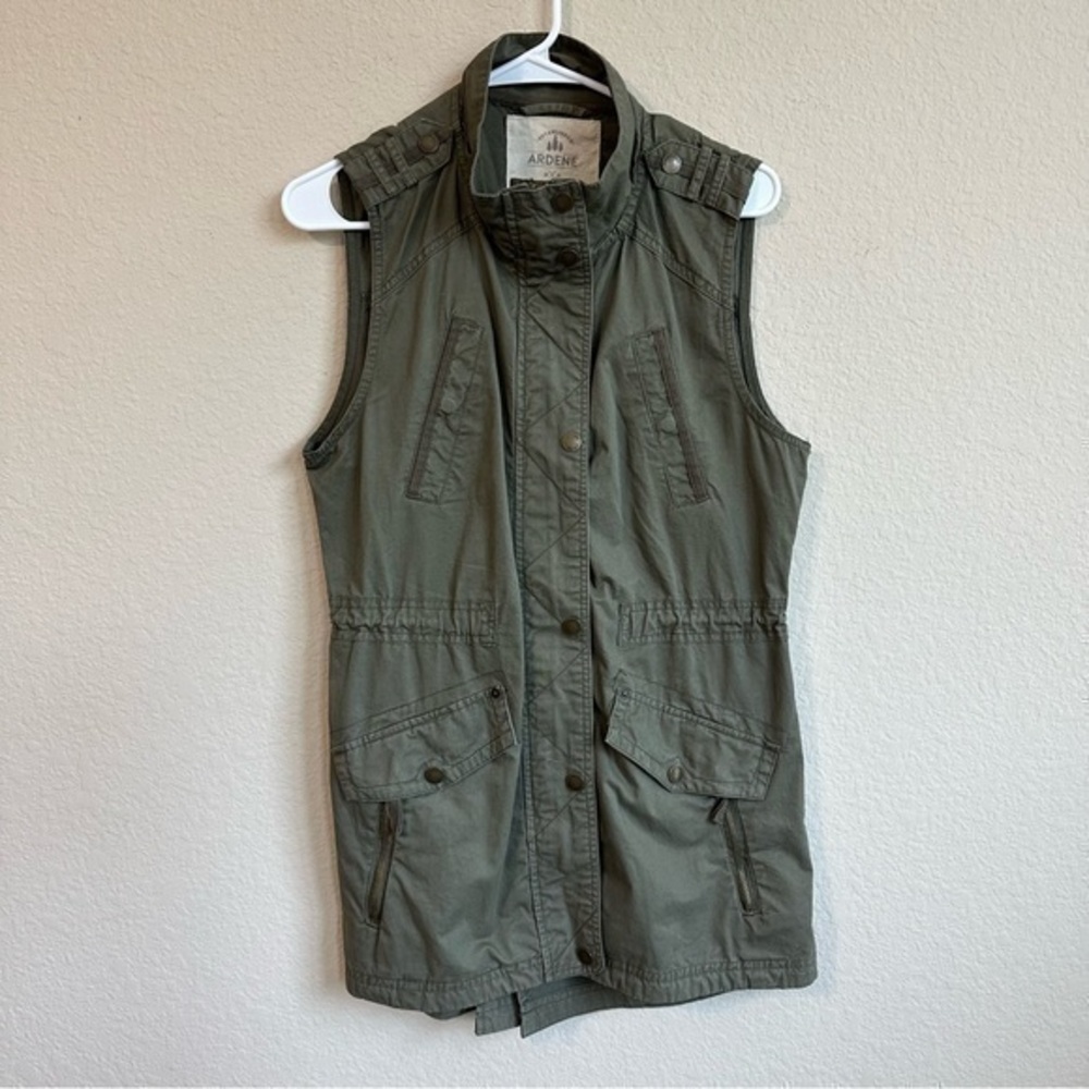 Ardene Vest Olive Green Utility Zipper Snaps Front Pockets Sleeveless Trendy